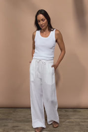 Linen Drawstring Pant - White