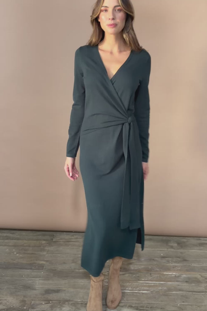 The Tie Waist Faux Wrap Knit Dress – Darkpine