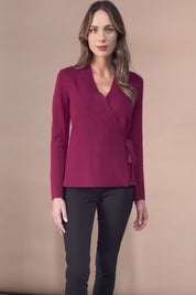 The Milano Knit Wrap Top – Burgundy