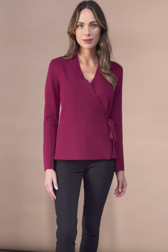 The Milano Knit Wrap Top – Burgundy