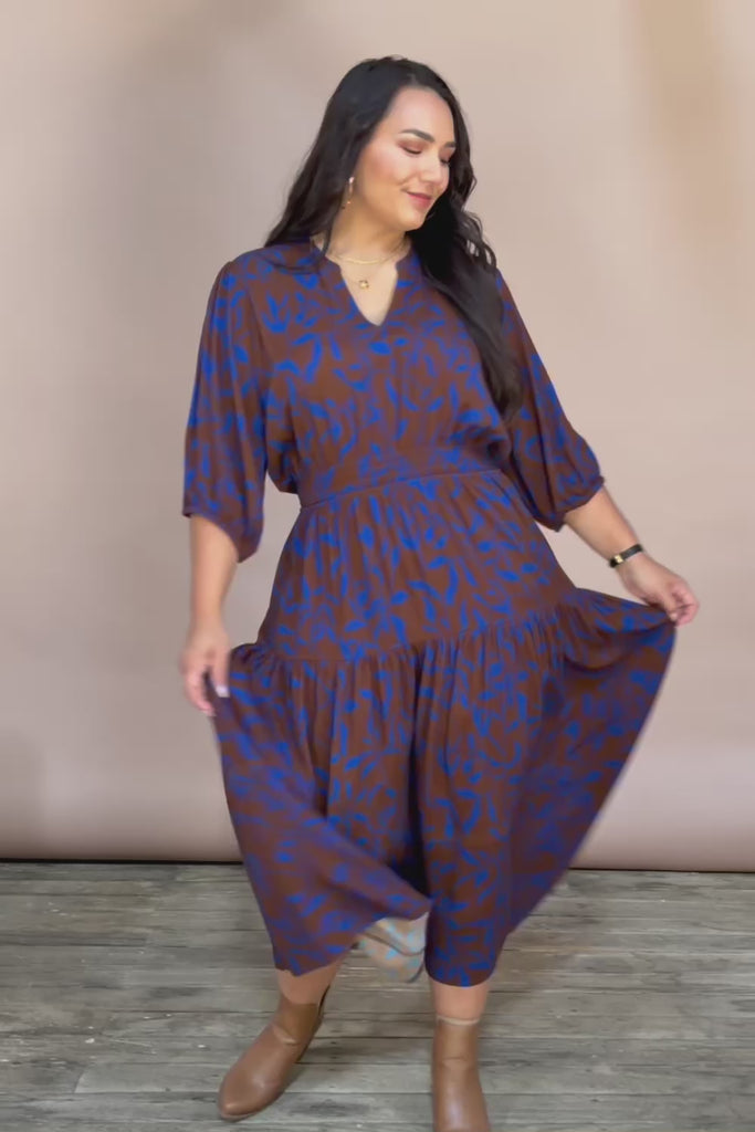 Belle Luxe Ecovero Printed Tiered Dress - Cobaltcoco