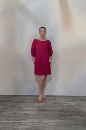 Puff Sleeve Cotton Dress - Ribbonred