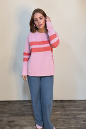Contrast Stripe Cotton Blend Jumper – Pink