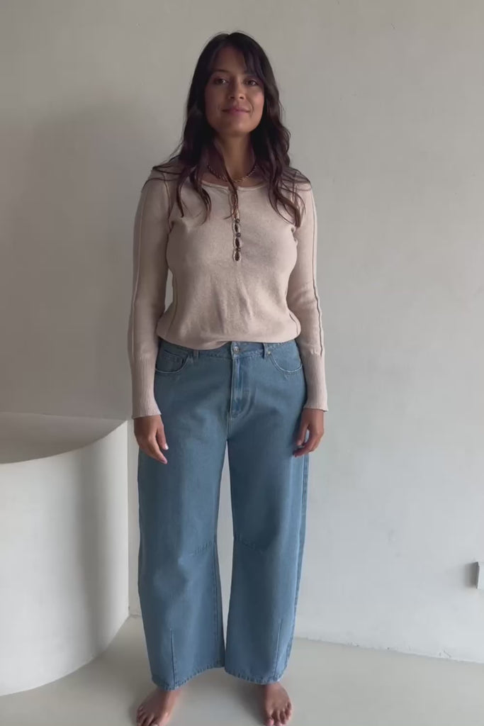 Dusk To Dawn Cotton  Slouch Barrel Jeans - Denim