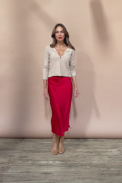 Loulou Satin Skirt - Red