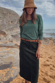 The 5 Pocket Cord Midi Skirt - Deepforest