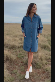 The Denim Shacket Dress With Pockets - Denimblue