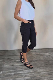 The Pull On Elastic Waist Cotton Blend Capri Pant - Navy