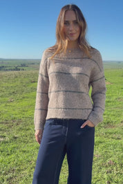 Morning Meadow Striped Sweater – Latte