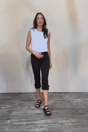 The Pull On Elastic Waist Cotton Blend Capri Pant - Black