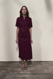 The Linen Tencel Modish Dress - Burgundy