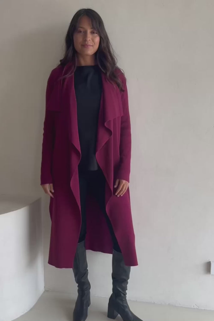 Cotton Cashmere Waterfall Cardigan – Berry