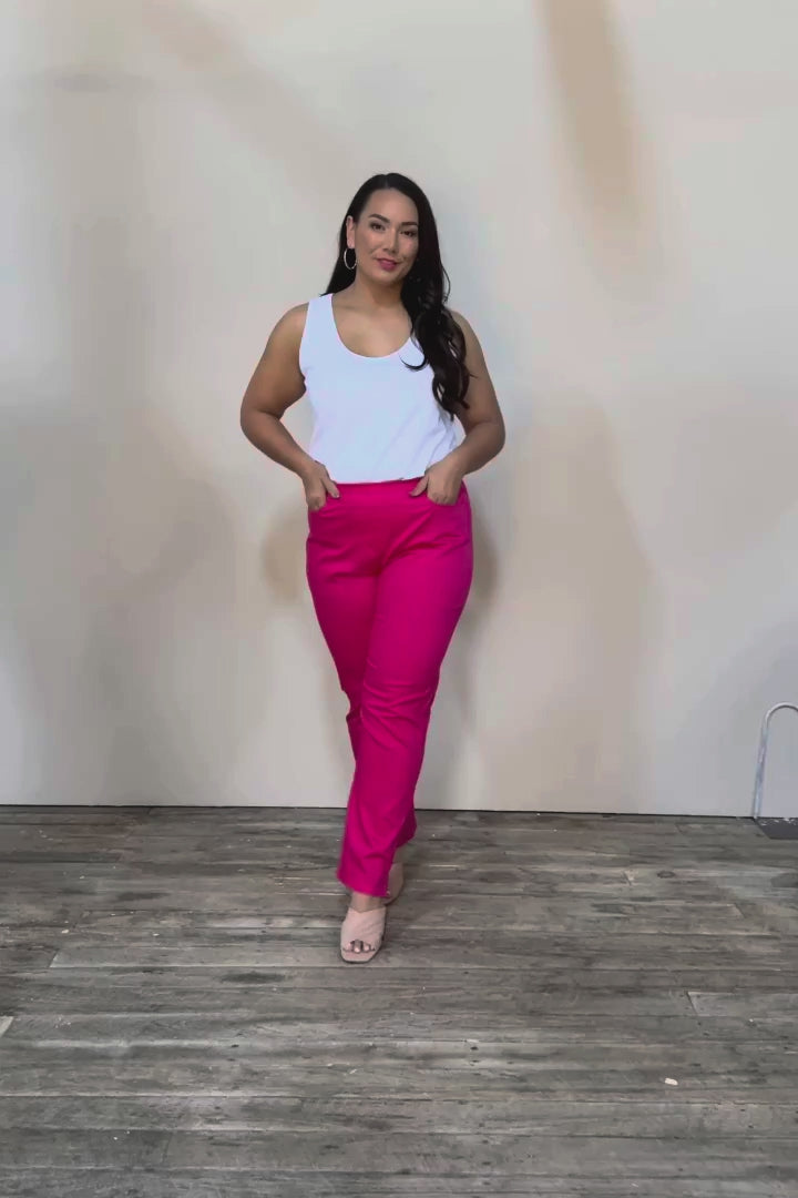 Belle Pull On Slim Leg Cotton Stretch  Pant - Fuschia