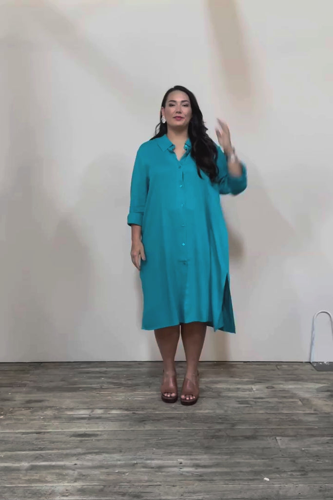 Belle 3 Way Linen Blend Shirtmaker Dress - Aqua