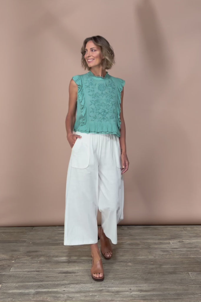 Pocket Full Of Sunshine Cotton Blend  3/4 Pants - White