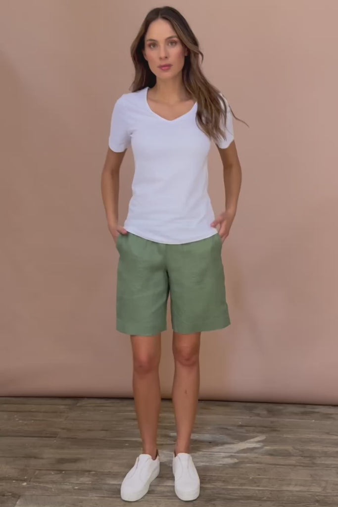 Jersey Waist Linen Short - Khaki