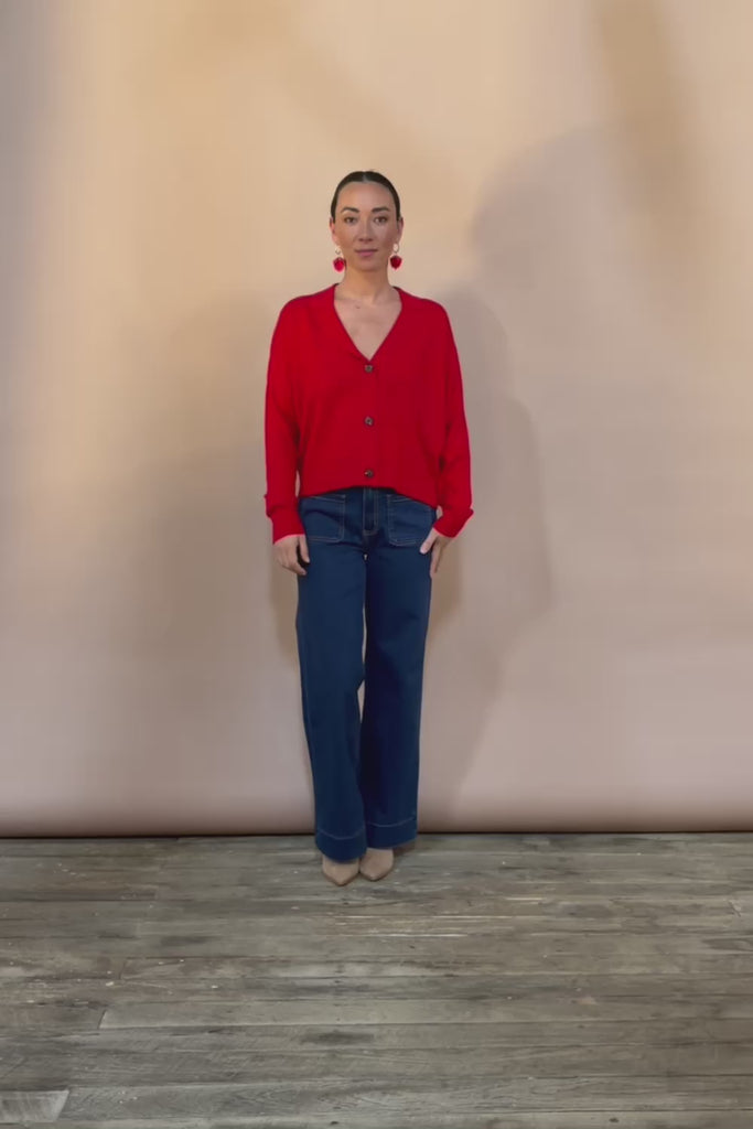 Relaxed Collar Cardigan – Red