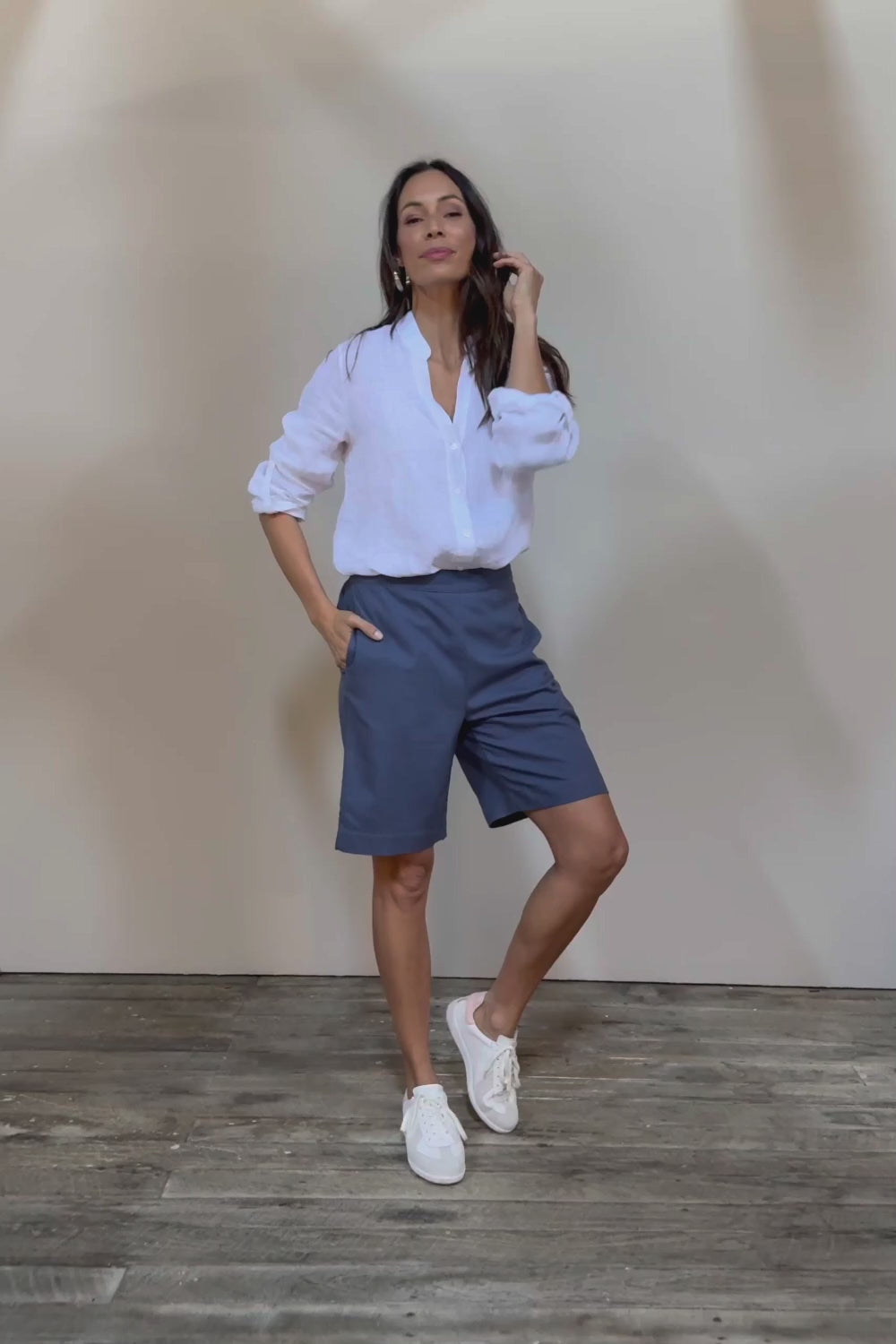 Linen Cotton Pull On Shorts - Denim