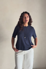 Linen Lyocell Textured Knit Tee – Blue