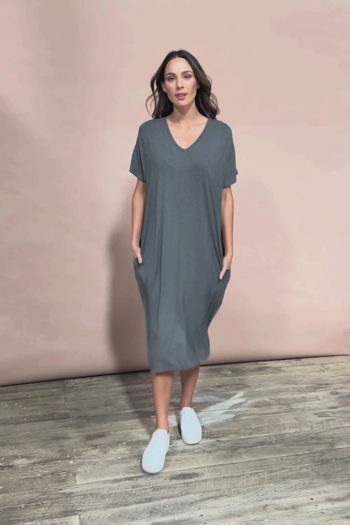 The Pack & Go Luxe Bamboo Pull On Dress with Pockets - Charcoal
