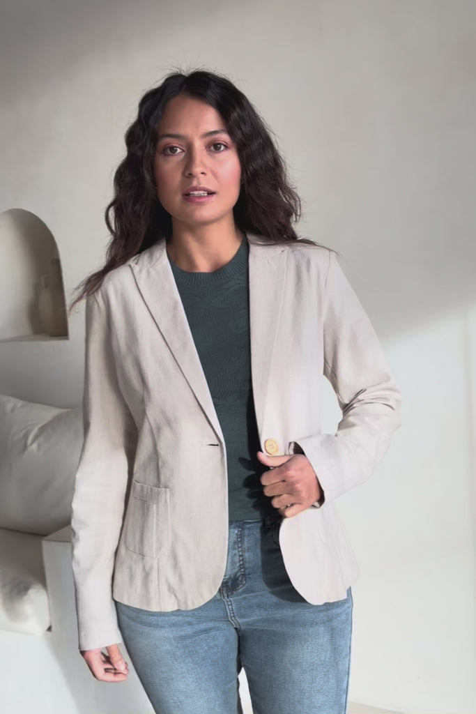 Cotton Linen Blazer - Sand