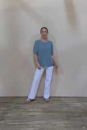 Gathered Sleeve Top - Denim