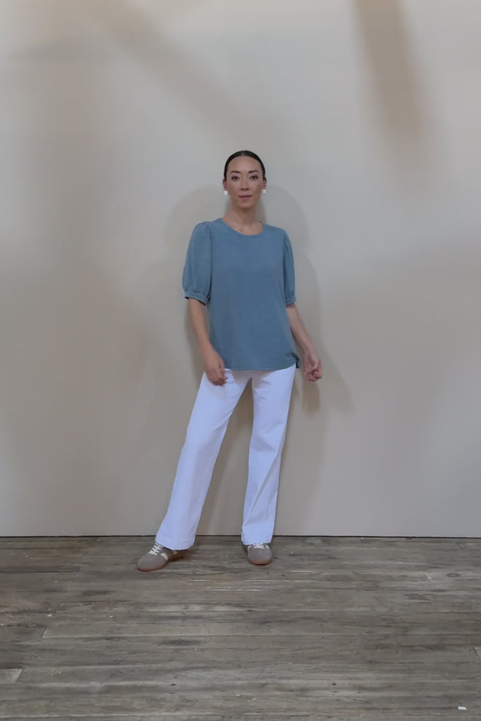 Gathered Sleeve Top - Denim
