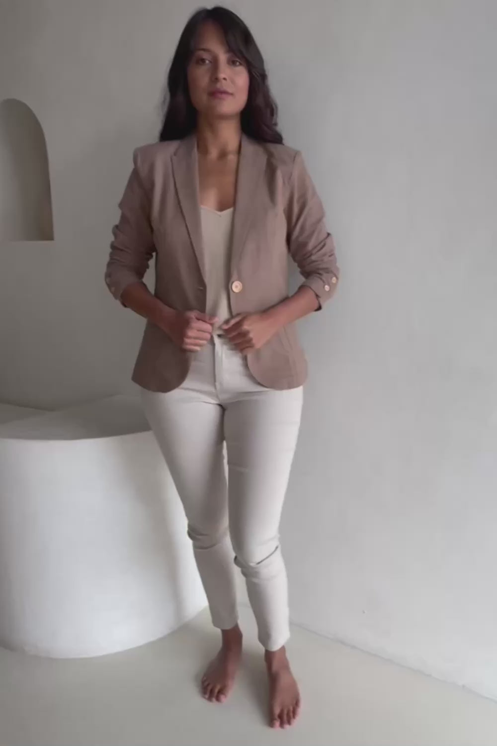 Cotton Linen Blazer - Tan
