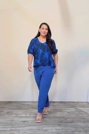 Belle Cotton Printed V Neck Top - Trioofblue