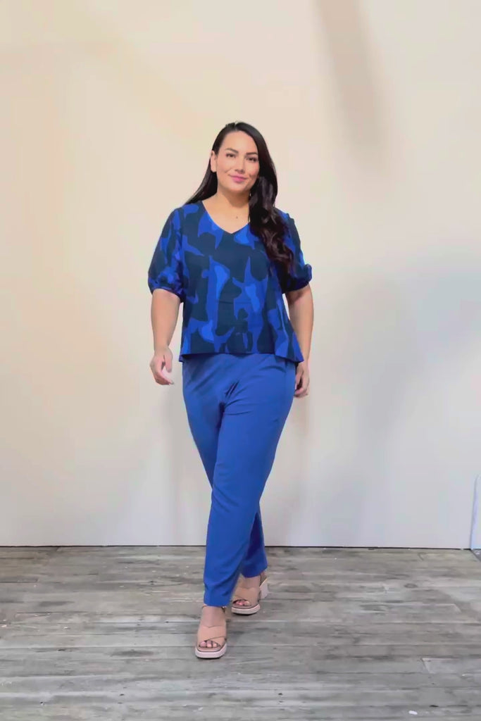Belle Cotton Printed V Neck Top - Trioofblue