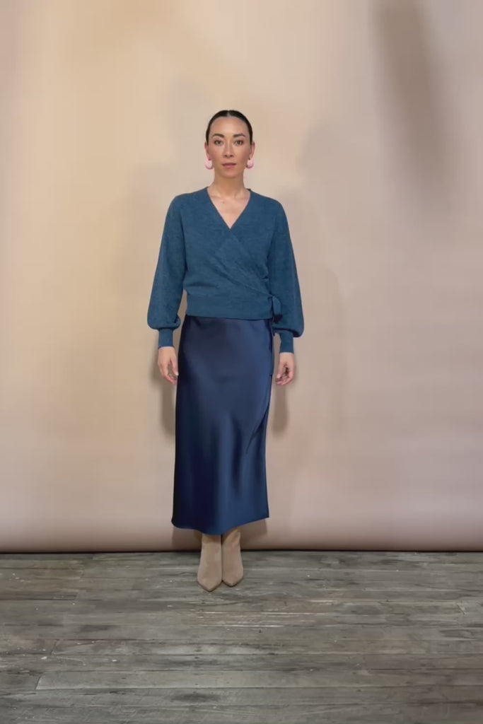 Wrap Knit Sweater - Dustyblue