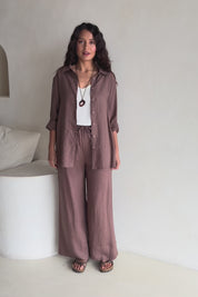 Linen Oversized Boyfriend Shirt – Coffee