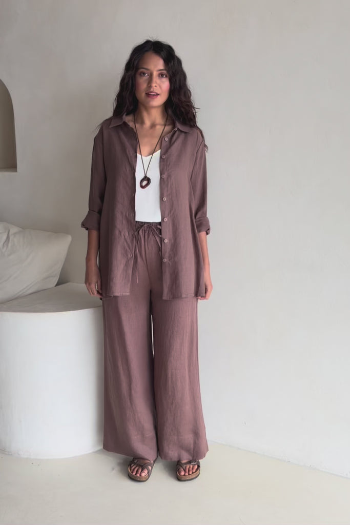 Linen Oversized Boyfriend Shirt – Coffee
