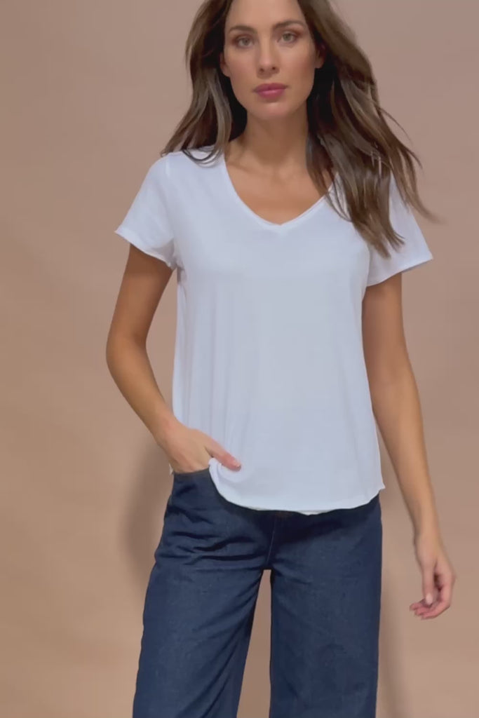 Fundamental Pima Cotton Vee Tee - White