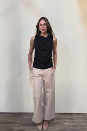 The Cotton Blend Ruched Waist Top - Black