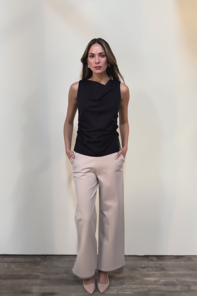The Cotton Blend Ruched Waist Top - Black