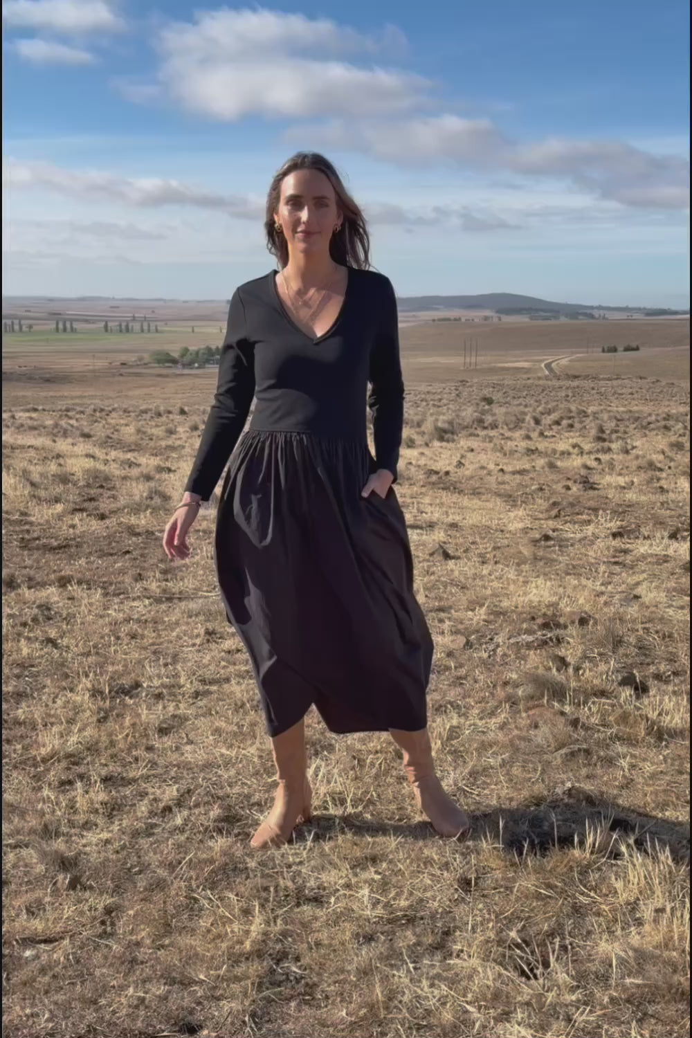 Sweet Intentions Long Sleeve V Neck Maxi Dress - Black