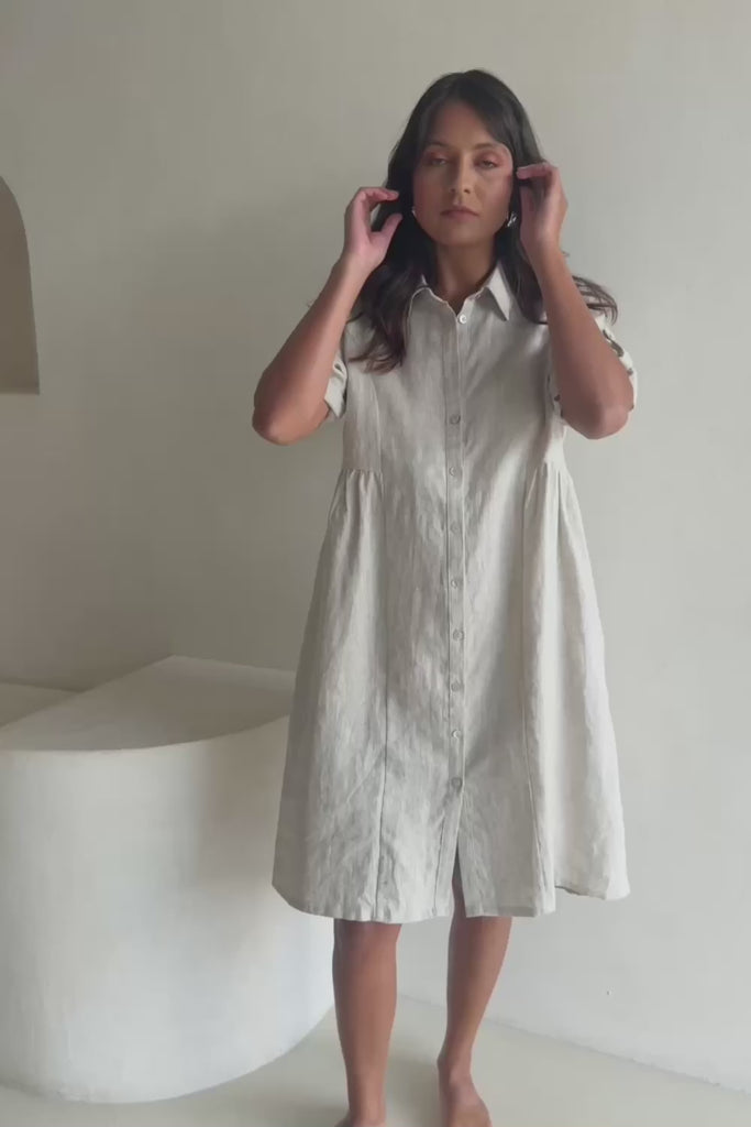 Linen Shirt Maker Dress - Natural