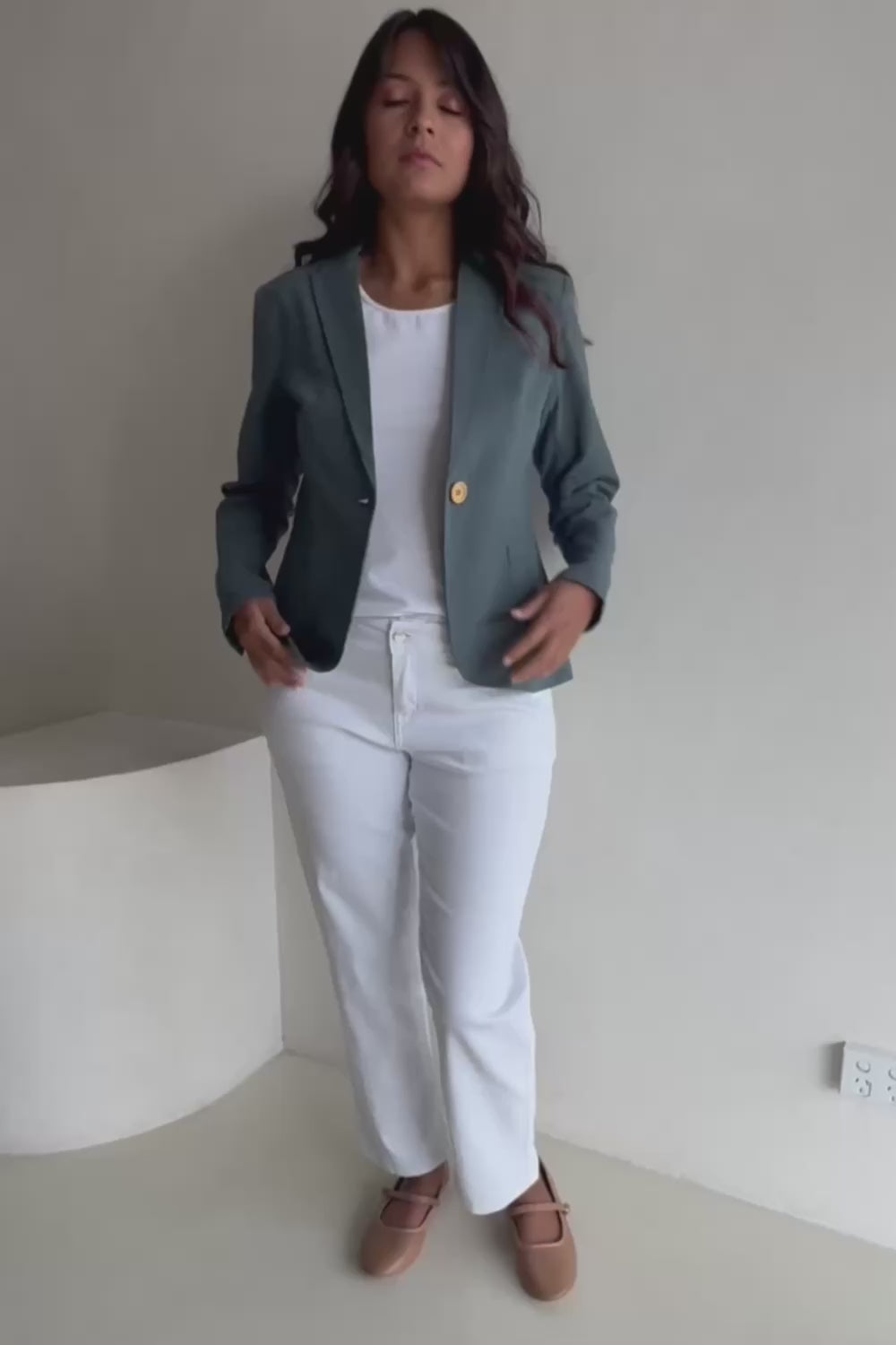 Cotton Linen Longline Blazer - Lagoon