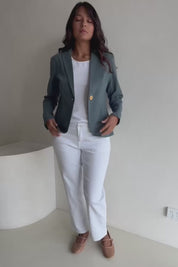 Cotton Linen Longline Blazer - Lagoon