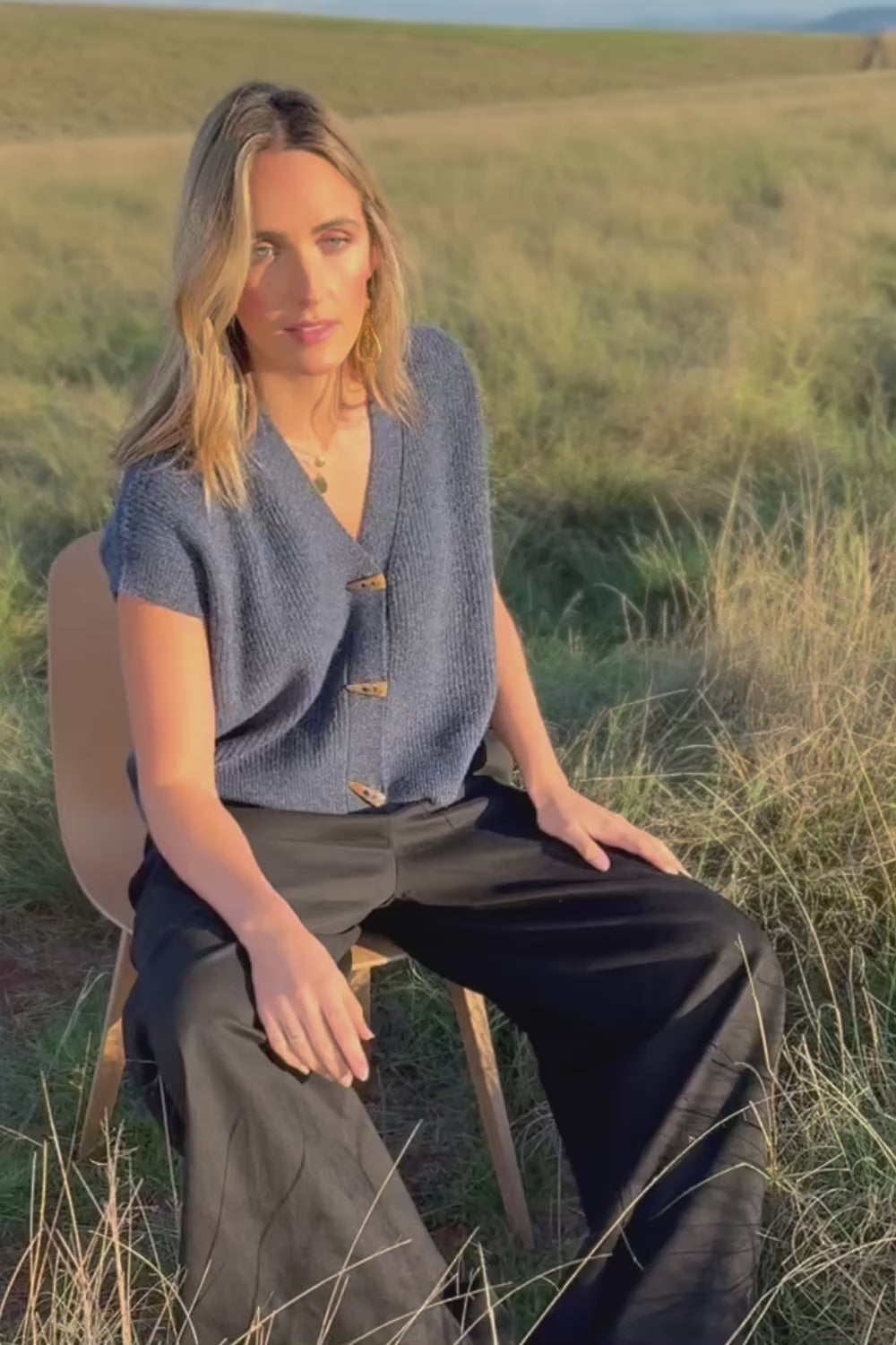 Found My Friend Recycled Knit Sleeveless Cardi - Denim