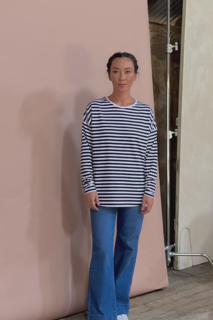 Fundamental Lauren Stripe LS Tee - Blkwhte