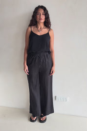 Linen Drawstring Pant - Black