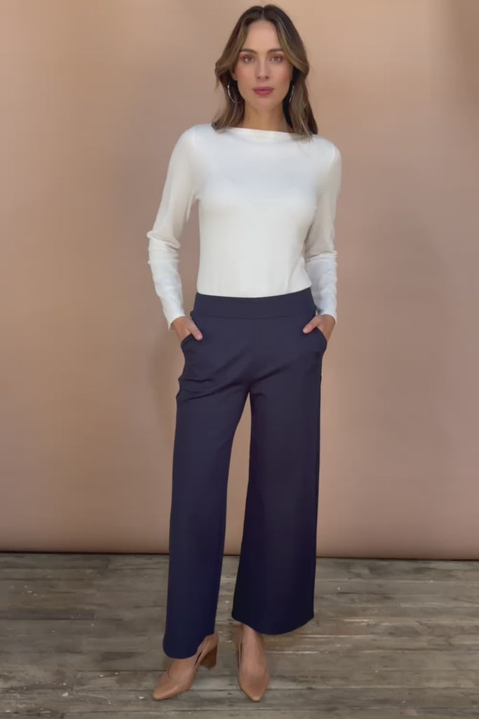 The Wide Leg Ponte Pant - Darknavy