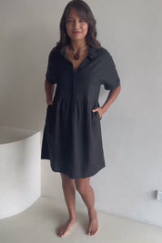 Linen Throw On Dress - Black