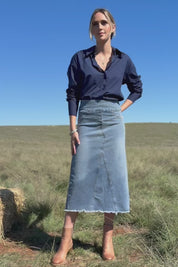 Easy As Pull On Denim Skirt - Denim