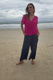 Cute As A Button Blouse - Hotpink