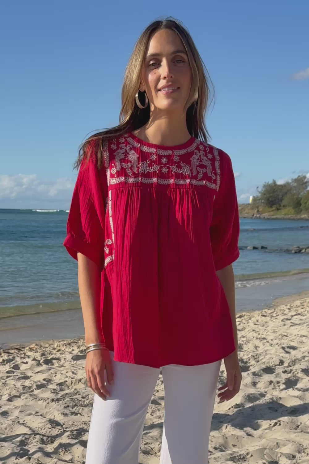 Secret Garden Cotton Blouse - Scarlet