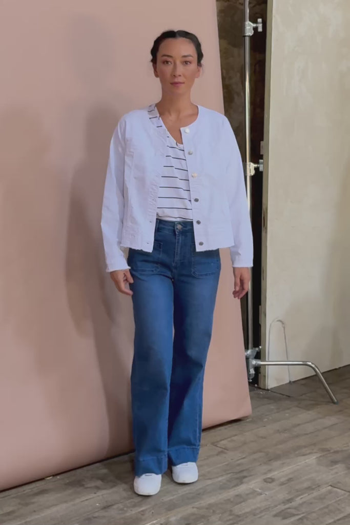 Collarless Jacket - White