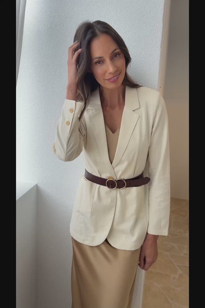 Cotton Linen Longline Blazer - Cream